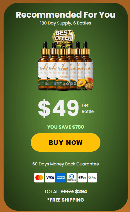 Six bottle value pack with free shipping on LipoPeak weight loss formula