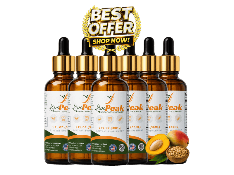 lipopeak-six-bottles six LipoPeak bottles with natural ingredients and best offer badge